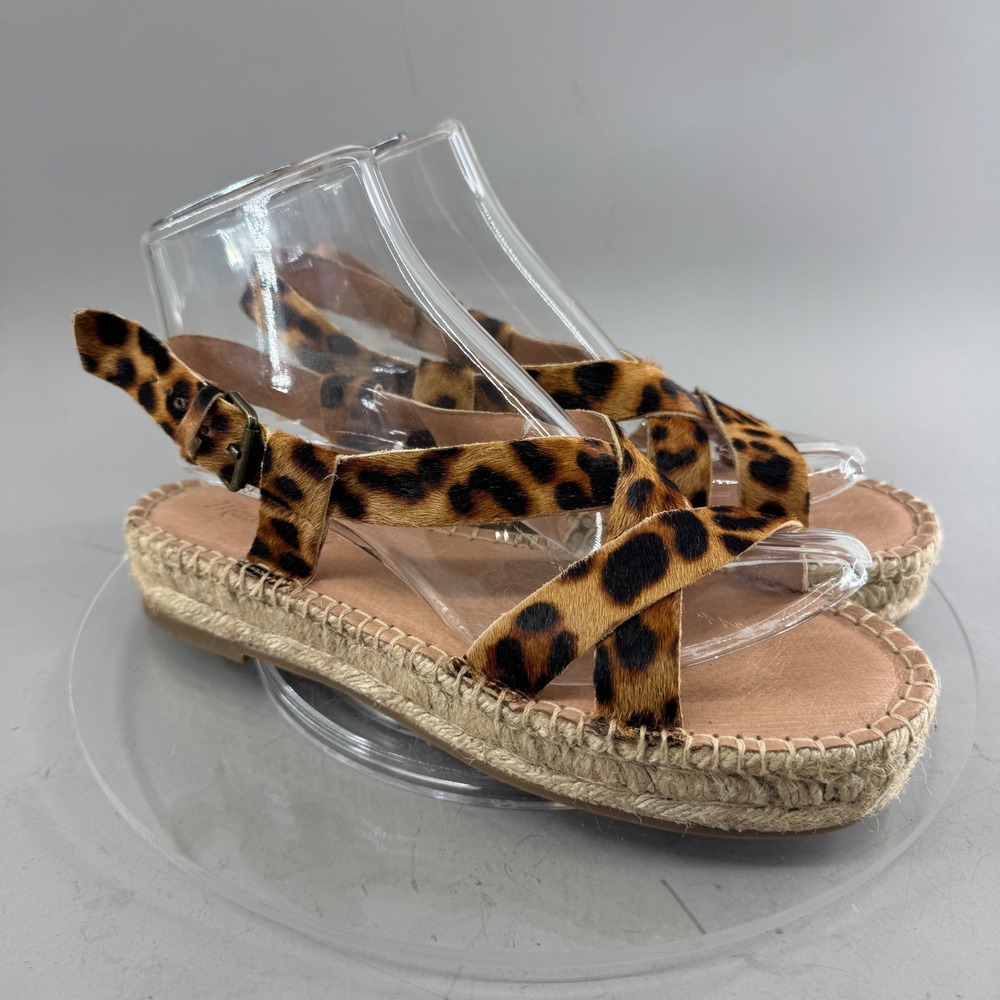 Madewell Womens Leopard Calf Hair Espadrille Platform Sandals AM198 Brown 7.5